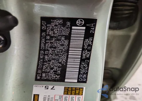 2007 Toyota Prius Base z USA, uszkodzony, nr VIN JTDKB20U177659885